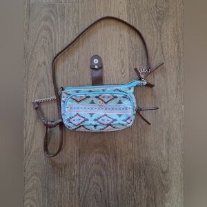 Brown and Blue Patterned Crossbody Bag